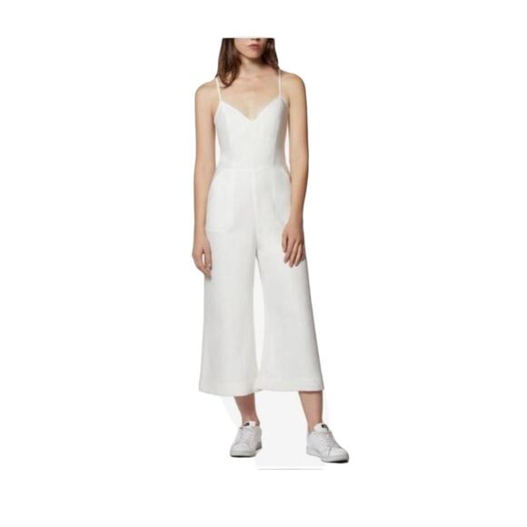 Avec Les Filles White Fitted Wide Leg V-Neck Cropped One-Piece Jumpsuit, Size 2 - Picture 1 of 16